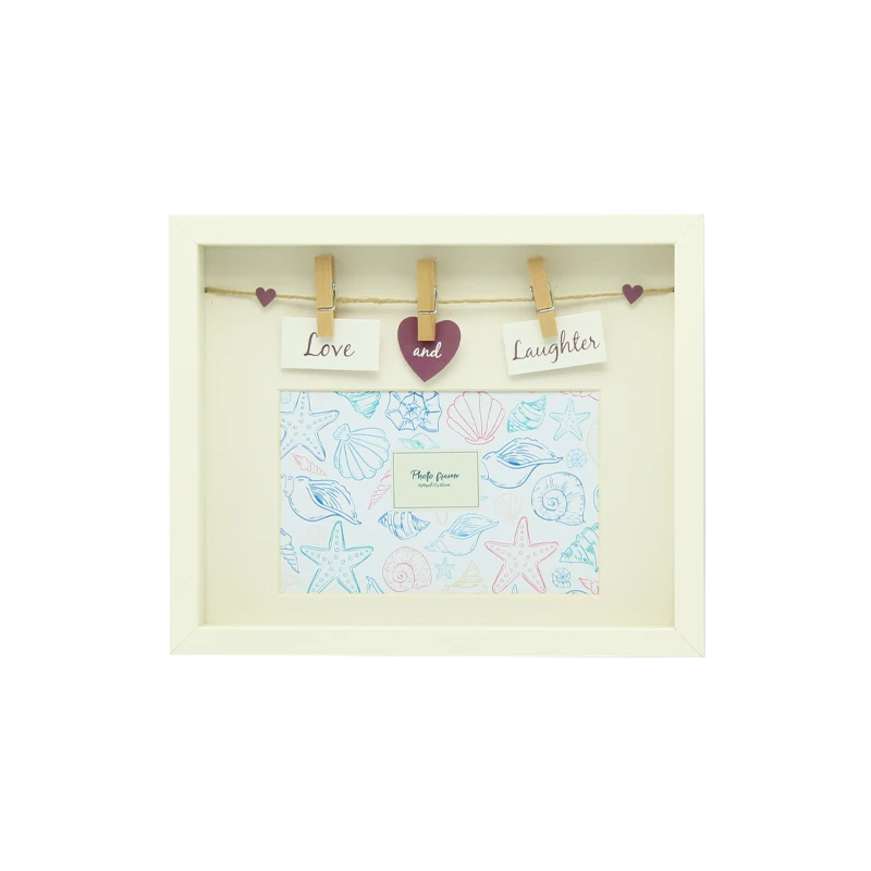 JinnHome Led Light Photo Collage Frame Wire Clothespin 15*15  Wall Hanging Led Light Wood Picture Frame With Linen Rope