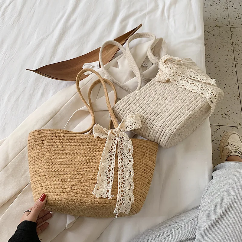 Women's Beach Vacation Handmade Woven Bag Leisure Travel Shoulder Bag ...