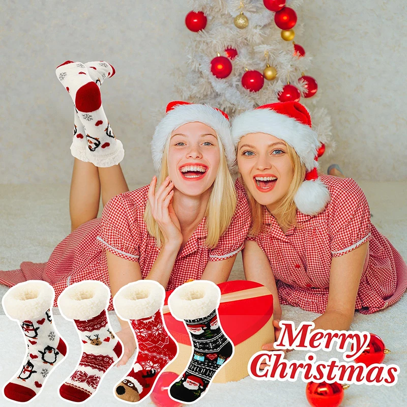 custom slipper socks fuzzy fluffy thick warm heavy winter santa cotton knit christmas socks