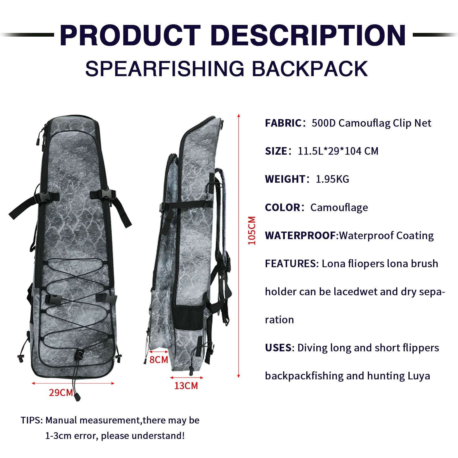 Custom Waterproof Shoulder Fishing Bag Spearfishing Backpack
