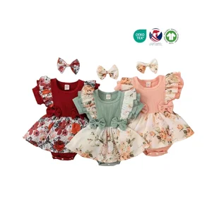 Cute 0-3 Months Baby Clothes Floral Printed Toddler Rompers and Playsuits Spring One Pieces Bodysuits 2PCS Set