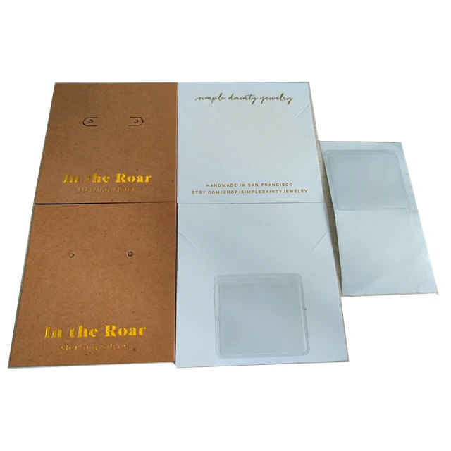 Low Moq Custom Printing Small Card Cheap Price Square Jewelry Necklace Earring Paper Card with Soft PVC Pocket on back