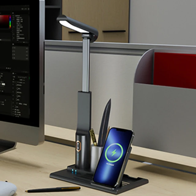 Desktop Table Lamp 15w Qi Fast Charging Station 3 in 1 Pen Holder Wireless Charger for Phone Watch Earphones
