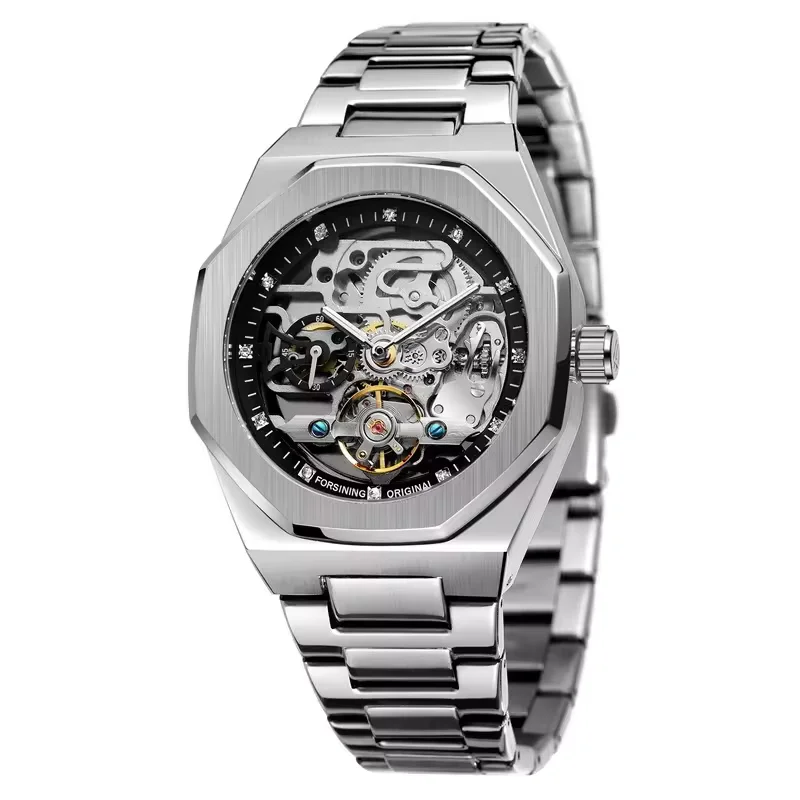 China Supplier Stainless Steel Band Luxury Skeleton Mechanical Watch Custom Logo Automatic Watch for Men