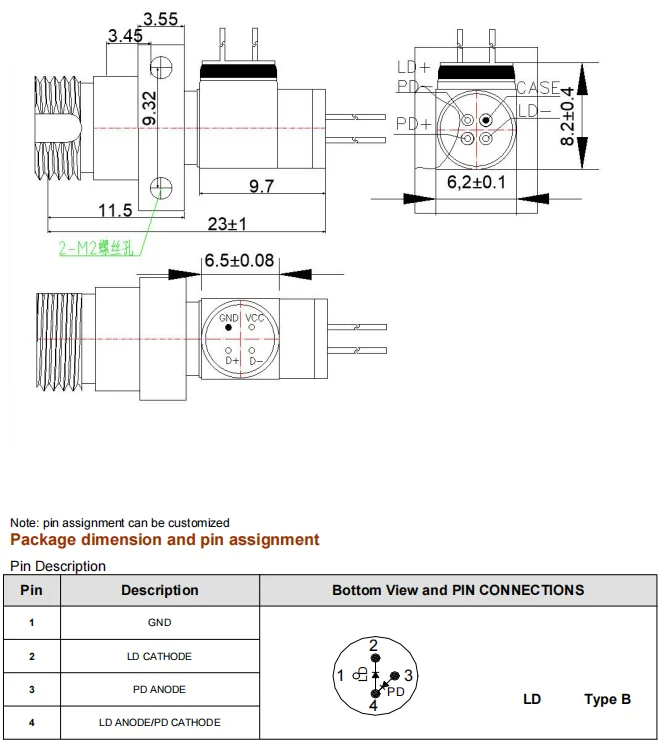 Fc Receptacle Bosa 1550nm Mqw Dfb Ld 1310nm Ingaas Pin Tia Receiver