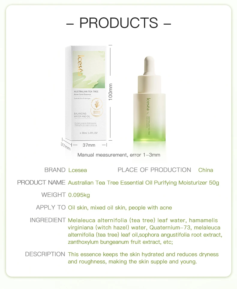 ICESEA Tea Tree Essential Oil Acne Serum Pore Shrinking Facial Oil Control Treatment for Oily Skin Liquid OEM Customizable Logo(pic10)