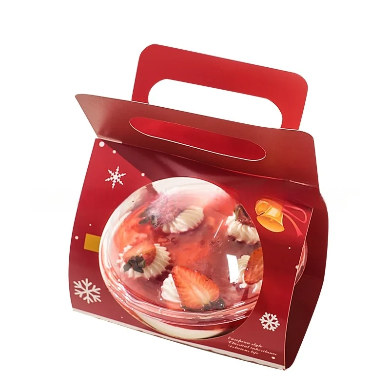 Small Round Christmas Mousse Packing Box Clear Plastic Bowl for Coconut Jelly Ball Cake Box with Kraft and Cardboard Materials