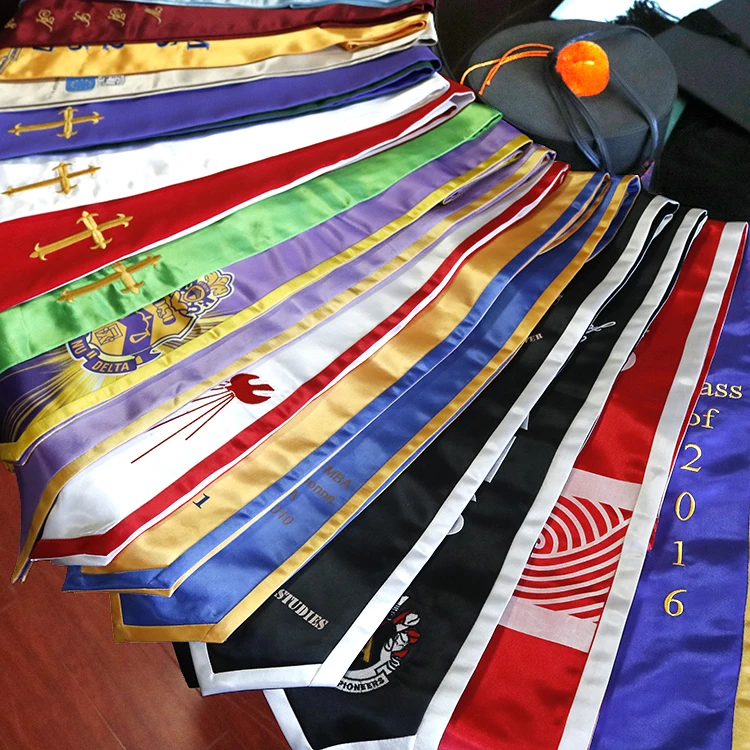 Customized DIY Printing or Embroidered 51" 60" Long Satin Custom Graduation Stole Sash with Trim