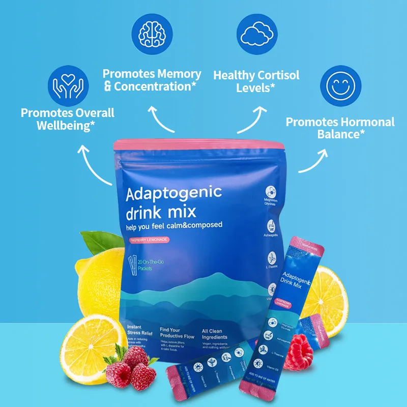 Private Label Pre Workout Energy Adaptogenic Drink Calming Powder Mix Hydration Stick Electrolyte Powder for Calm &Stress Relief