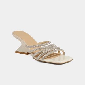 Stylish Strappy Mule Heels Rhinestone Adorned Square Toe Height Increasing Wedge Heeled Sandals for Sexy Summer Evening Look