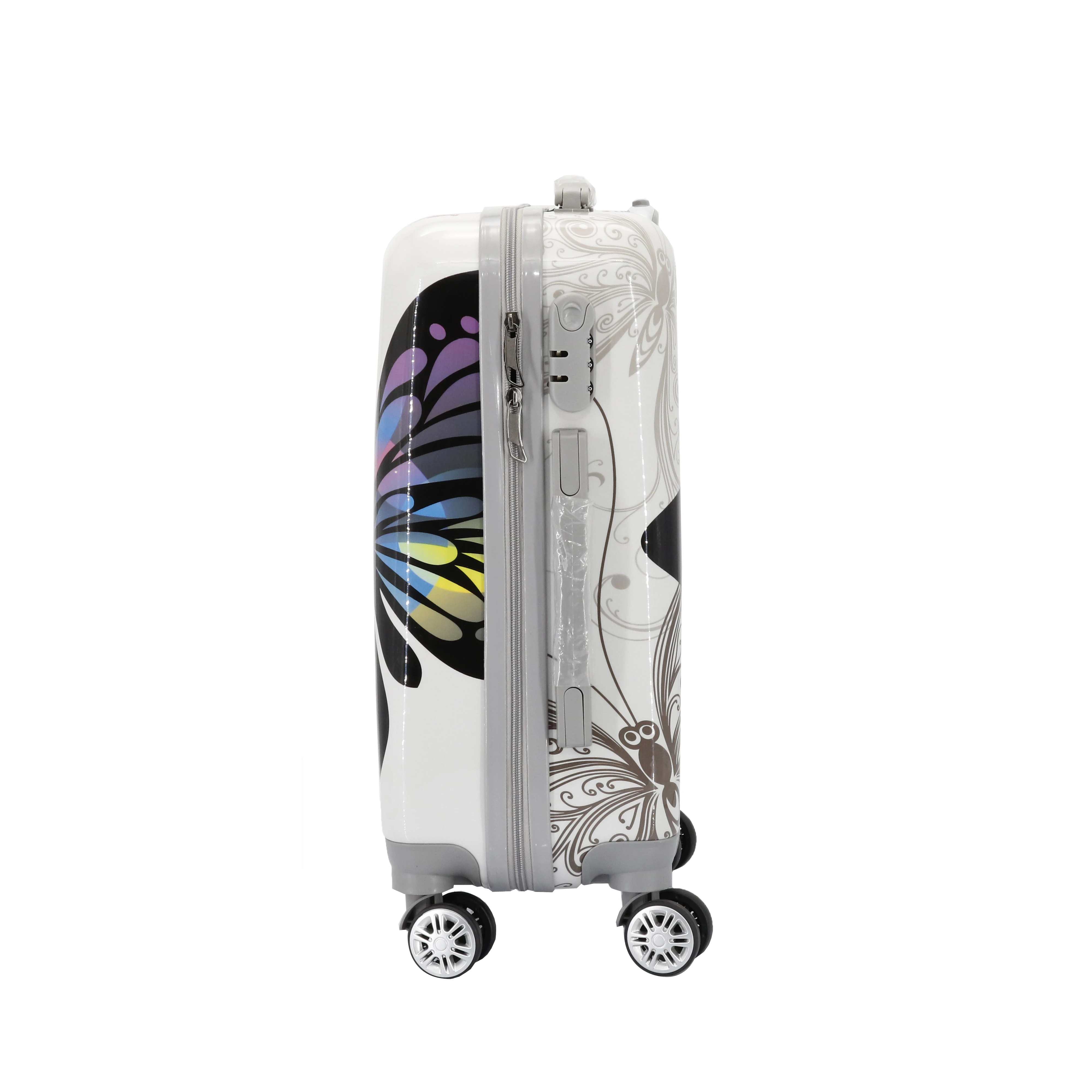 Wholesale Printed Butterfly Trolley Dark Grey 12/14/16/20/24/28  Inch ABS+PC Custom Luggage for Girls