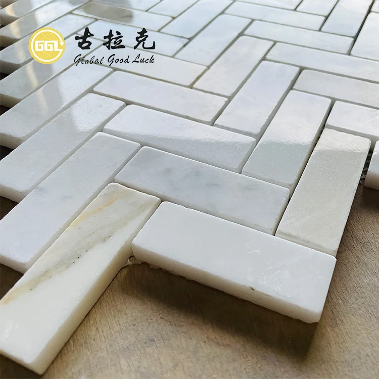 Calacatta Gold Marble Herringbone Marble Mosaic Tile For Bathroom/Kitchen Floor Wall details