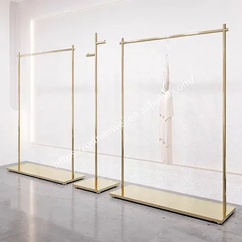 Clothing Store Clothes Stand Metal Cloth Display Stainless Steel Shiny Gold Clothing Rack