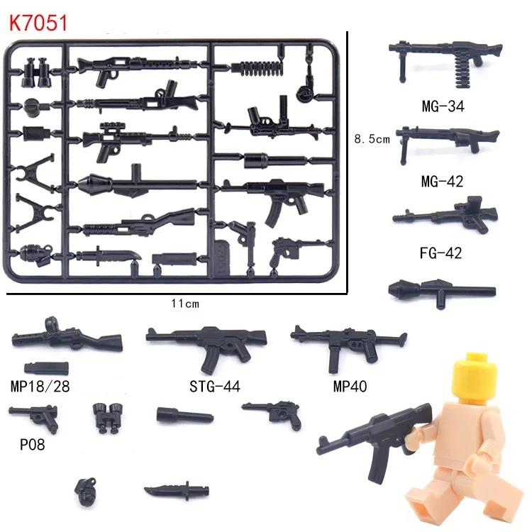 WW2 German Military MOC Bricks Model Toy Style Gun Pieces Building Blocks Army Soldier Accessories Rifle Pistol Parts