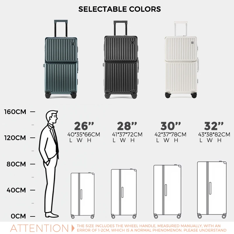 28 Inch Reinforced Thicken Aluminum Frame Travel Luggage Large Capacity PC Suitcase Anti-Theft Password Front Open Trolley case