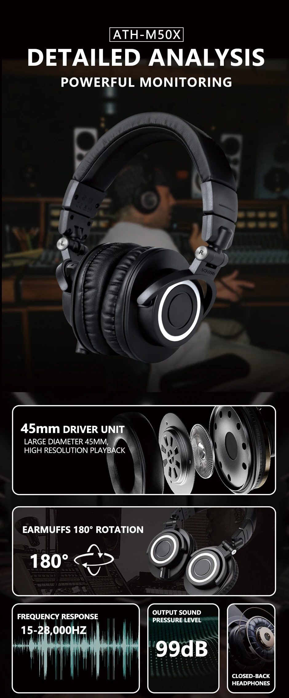 ATH M50X Headphones Best Quality Wired Design For Gaming 