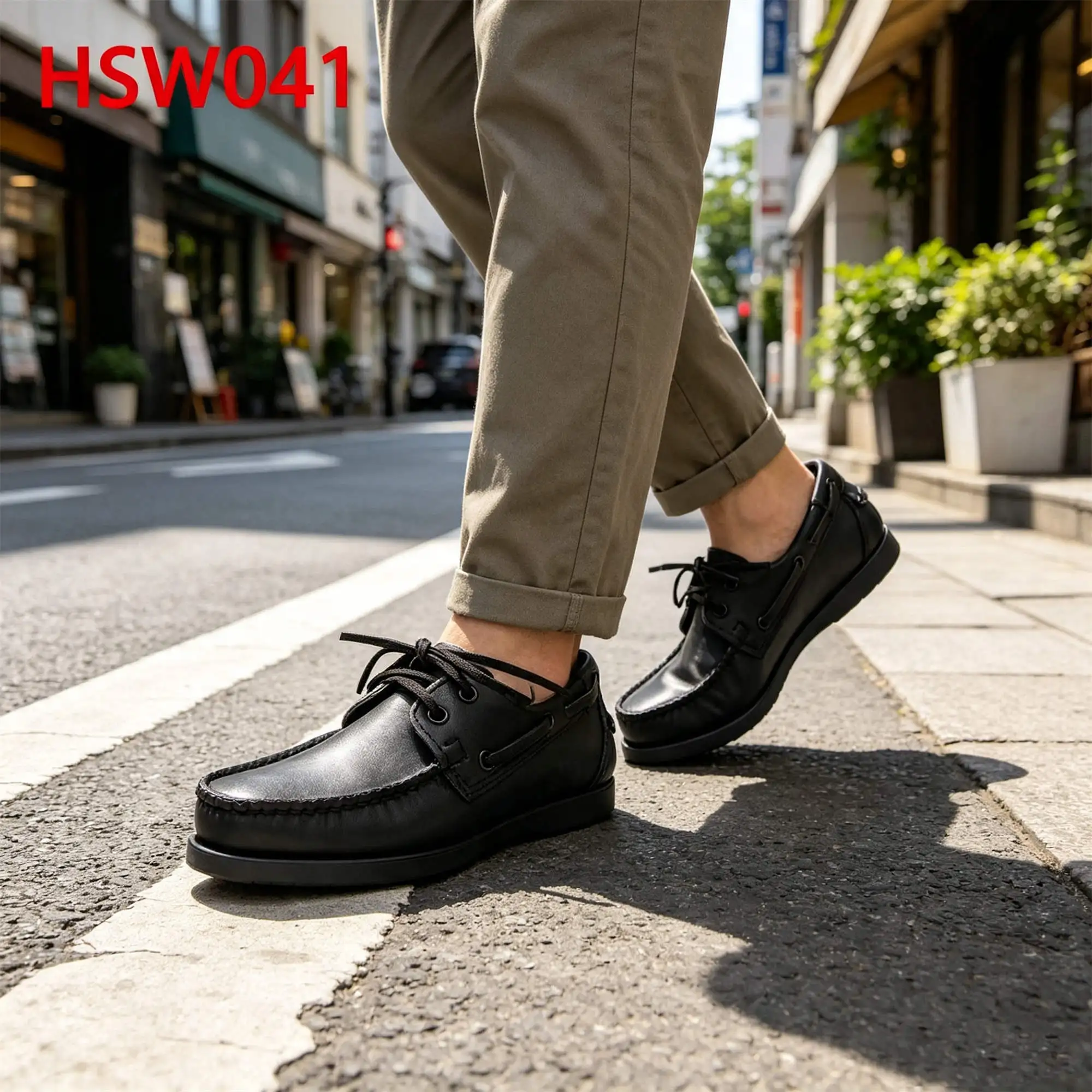 ZYF,Port Terminal Lace up Style Not Grind Foot Black Boat Shoes Outdoor Leisure Kids&adult Hua Singh Leather Loafer Shoes HSW041