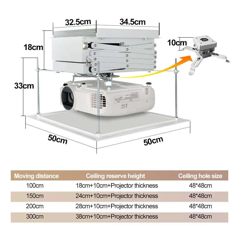 100CM 150CM  Motorized Projector Ceiling Mount Lift with Remote Control Factory