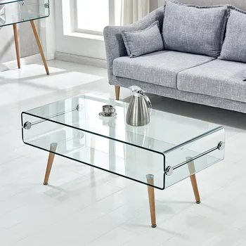 Made In China Home Decoration Furniture 10mm Bent Common Glass Tea Table/End Table/Couch Sofa Side Table With 2 beech Legs