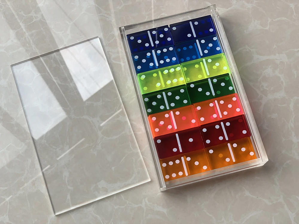 Lucite Colorful Dominoes Acrylic Game Set 28 Pcs Acrylic Dominoes Acrylic Dominoes Blocks Games Set