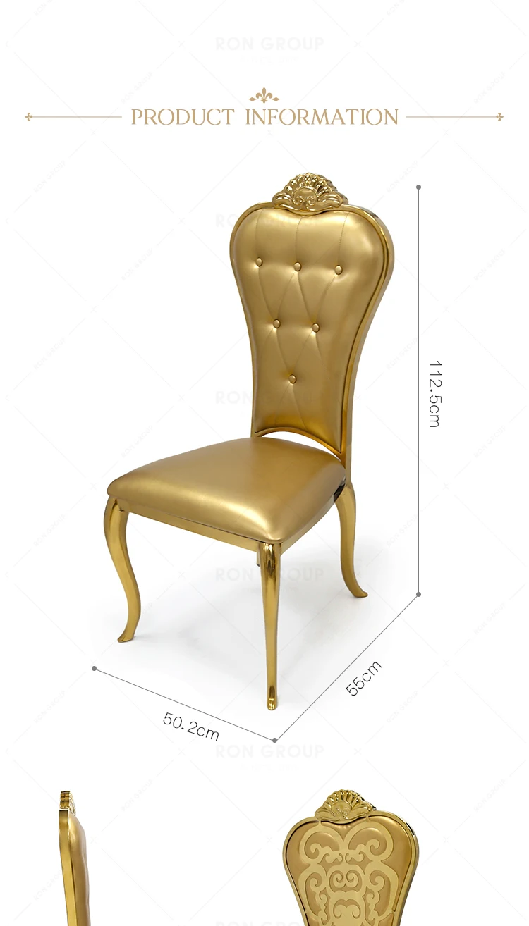 Banquet Pu Leather Dining Stainless Steel Dining Modern Back Floral Designs Gold Wedding Chairs
