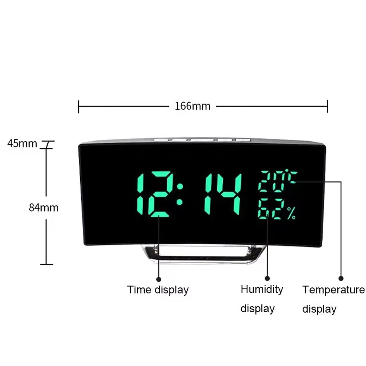 7 Inch for Kids Bedroom Curved Dimmable Mirror Clock LED Screen Digital Alarm Clock Home Decors Large Number Table Clock