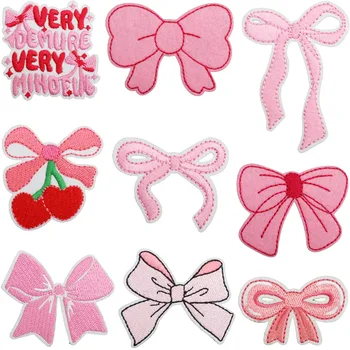 Pink Style Valentines Iron On Patch Letter Embroidery Patch Various Bow Patches Custom Woven Fabric Stickers for DIY Craft
