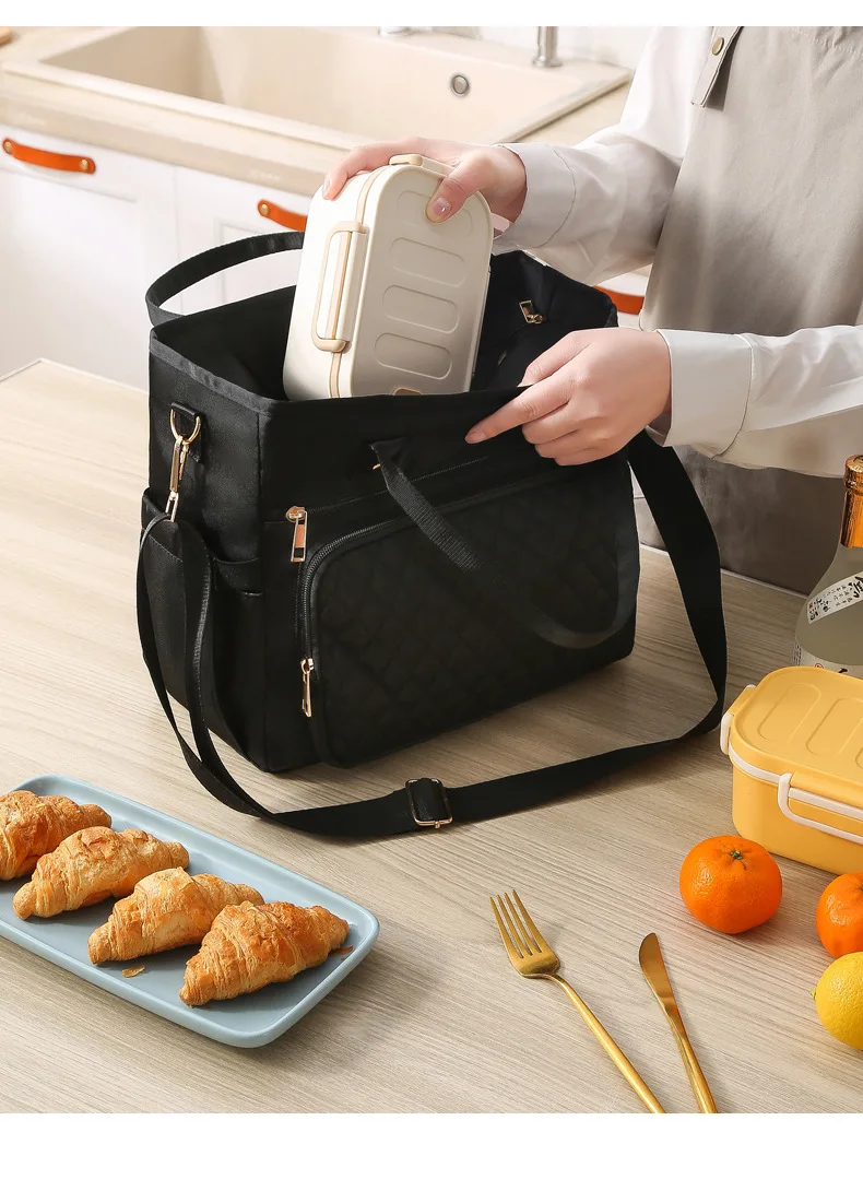 Large Fashion Leakproof Lunch Box Lunch Tote With Pockets Insulated