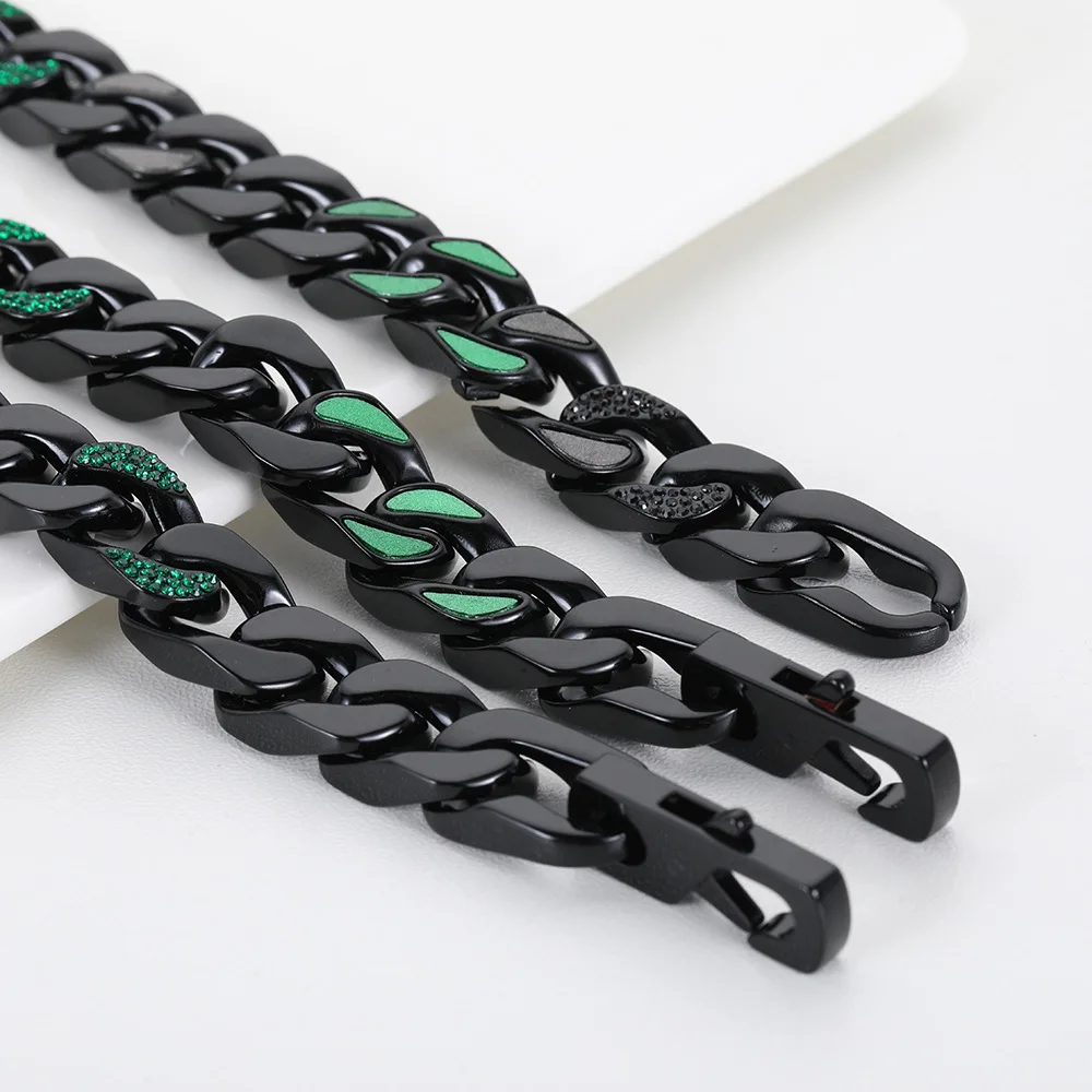 2021 New Stainless Steel Miami Cuban Chain Green Black Enamel Cuban Link  Chain Necklace Sets Jewelry - Buy Stainless Steel Miami Curb Cuban Link  Chain