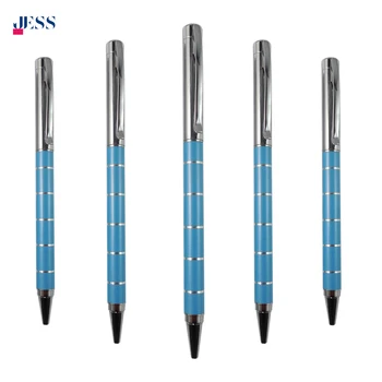 Wholesale Silver and Blue  Metal Twist Ball Pen for Student Writing with Custom Logo Available Office Ball Point Pen