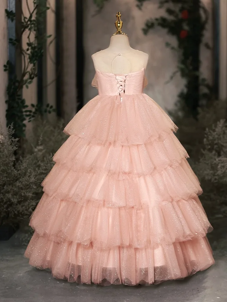 Shiny Tulle Party Gown Lovely Wedding Flower Girl Dress - Main Image