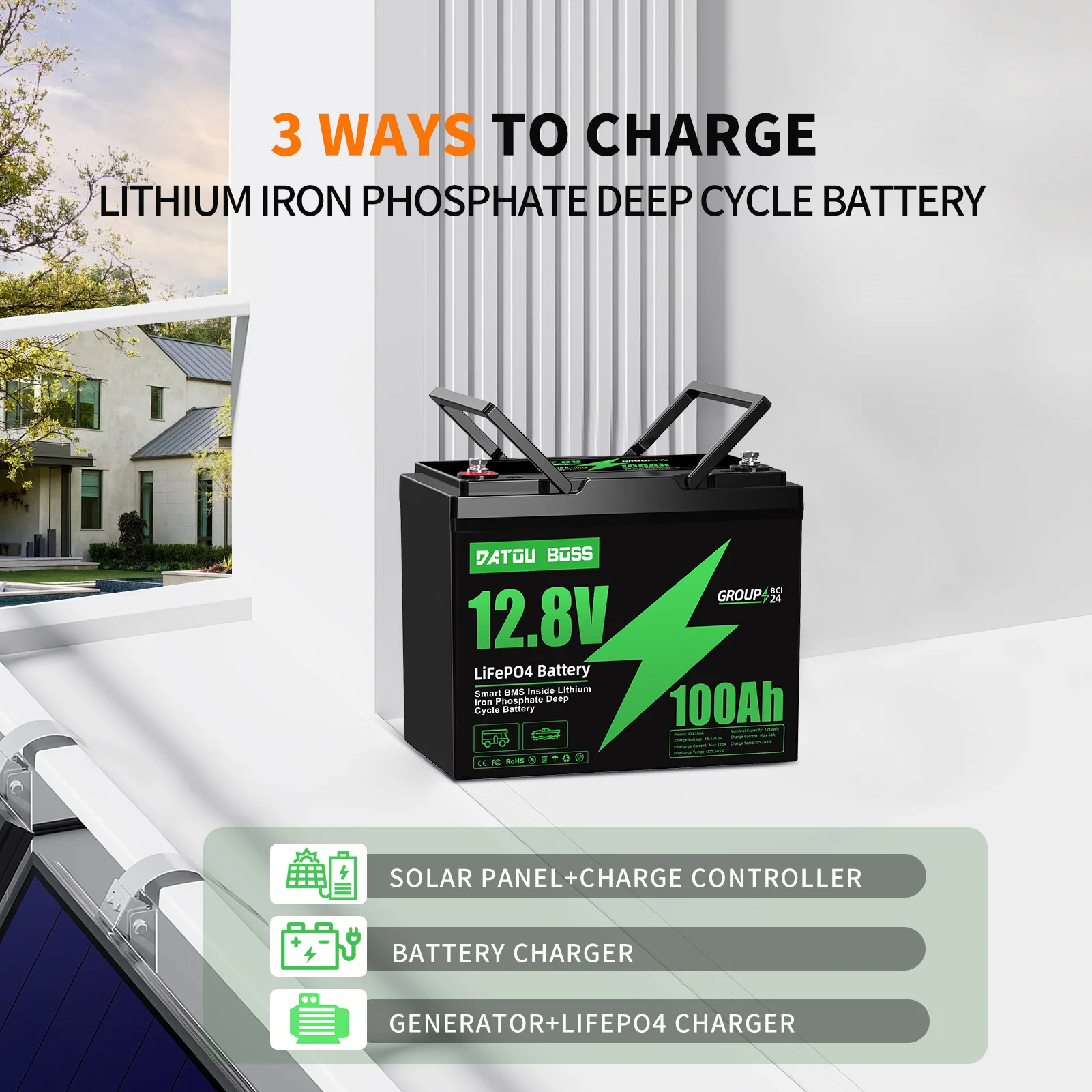 12V 100ah Lifepo4 Battery by DATOUBOSS - Smart BMS & Reliable