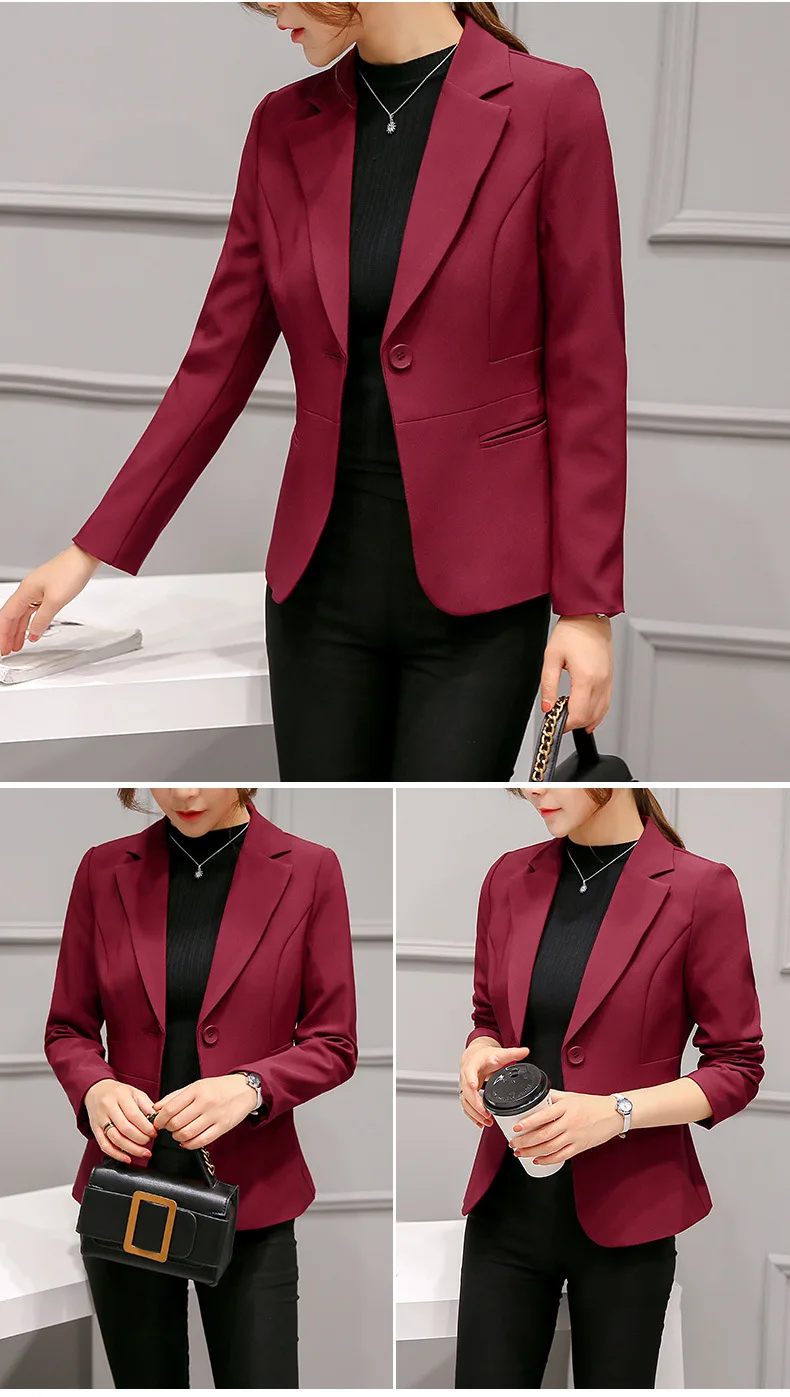 Spring Autumn Korean Stylish Women Long Sleeve Slim Blazer Casual Large Size Pink Blue Black Mujer Office Suits Jackets Coat