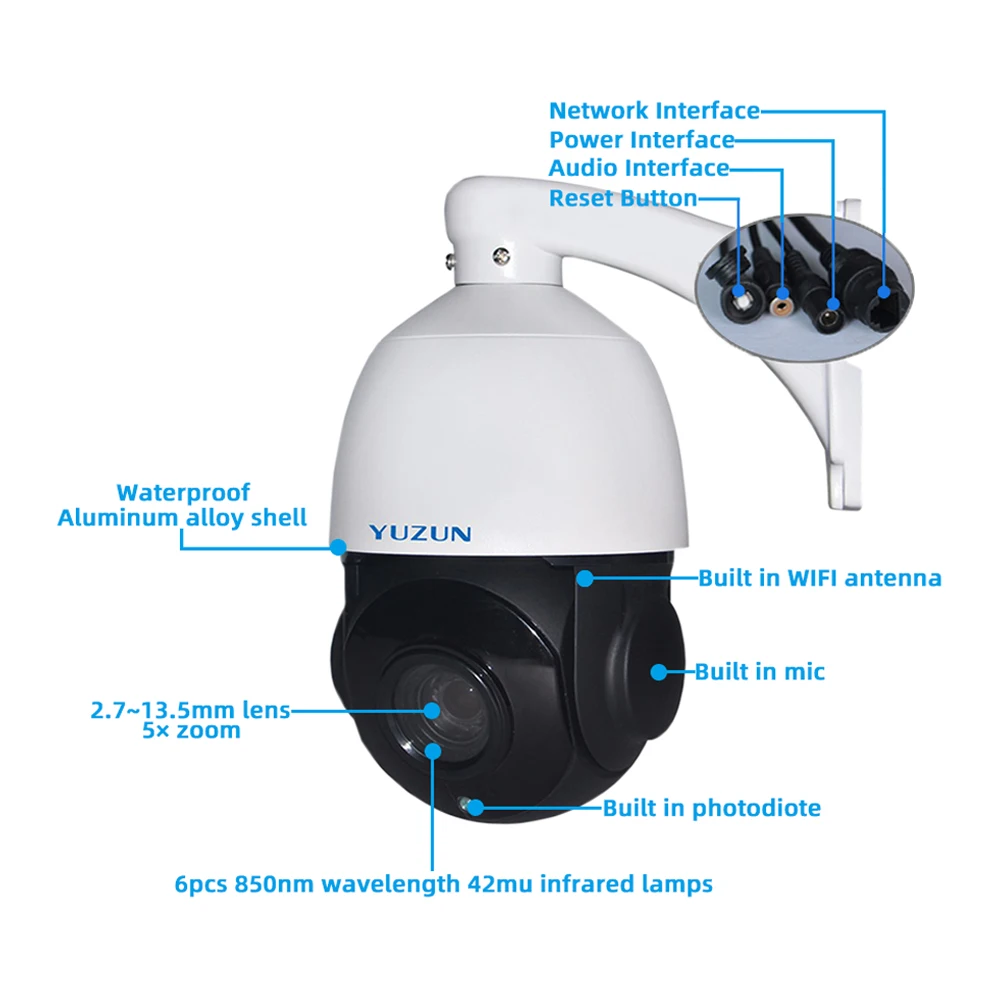 Surveillance Products 360 Degree High Speed Dome PTZ Wifi Camera AP Mode  4MP 5X HD Wireless Wired IP Camera Indoor Outdoor Wifi Camera