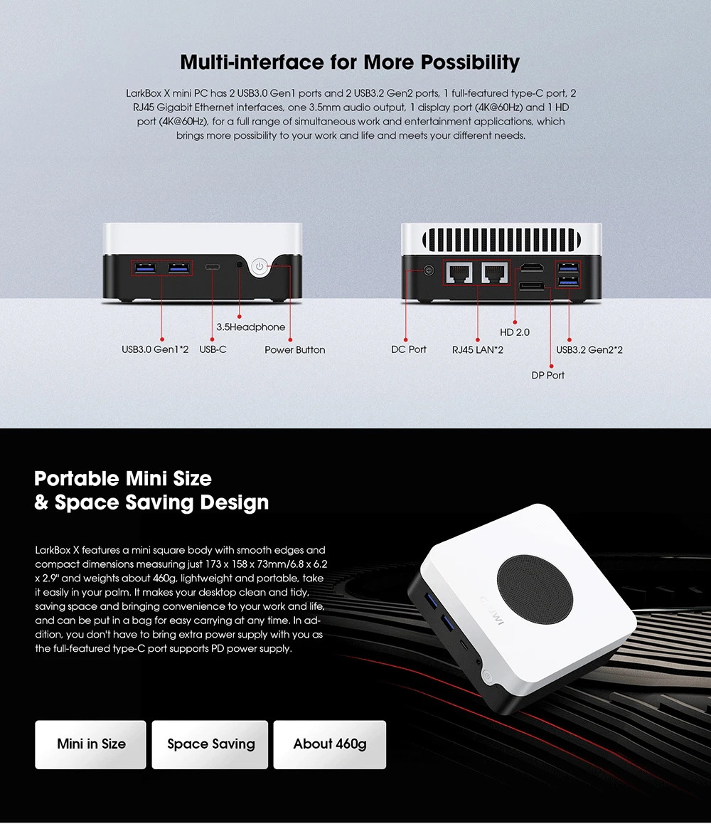 Mini PC CHUWI LarkBox X N100 12+512GB con Windows 11, Wifi 6 y
