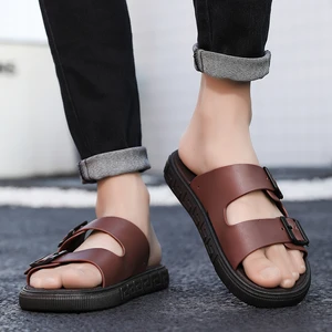 Wholesale Custom Man Black Suede Sandal Shoes Mens Beach Fashion Casual Outdoor Leather Slides Slipper Sandals for Men