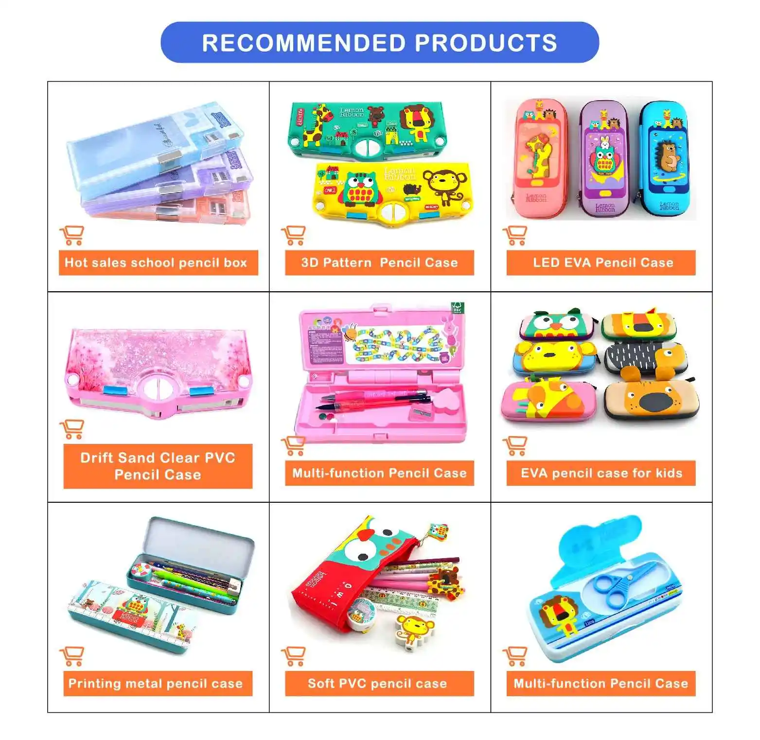 2024 Top Selling Cute OEM Silk Printing Eva Kids Pencil case Pencil Pouch with Light LED