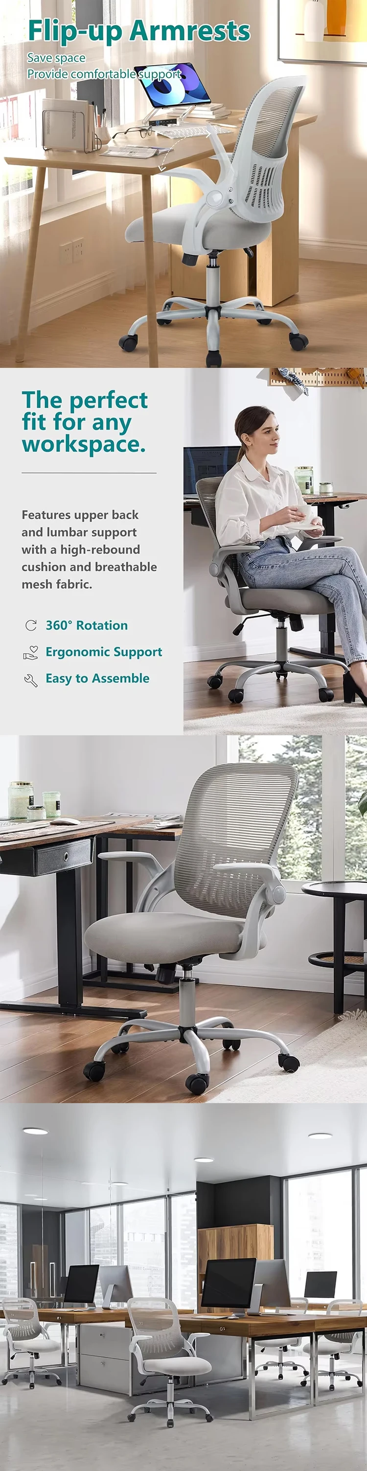 Mid Back Mesh Home Office Chair Ergonomic Computer Desk Chair Height Adjustable Rolling Swivel Task Chair
