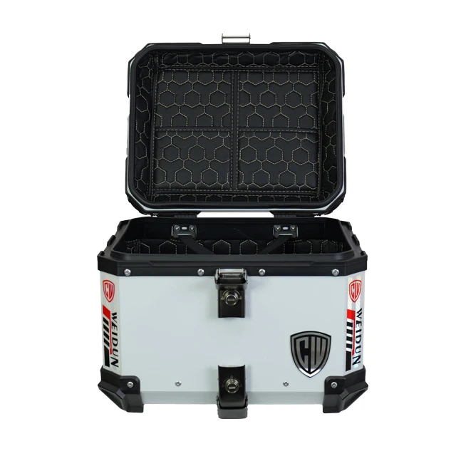 45L Motorcycle Top Case Tail Box With Backrest And Mounting Plate Hard Aluminum Alloy Watertightness Security Lock Against Theft Black Metal - View #9