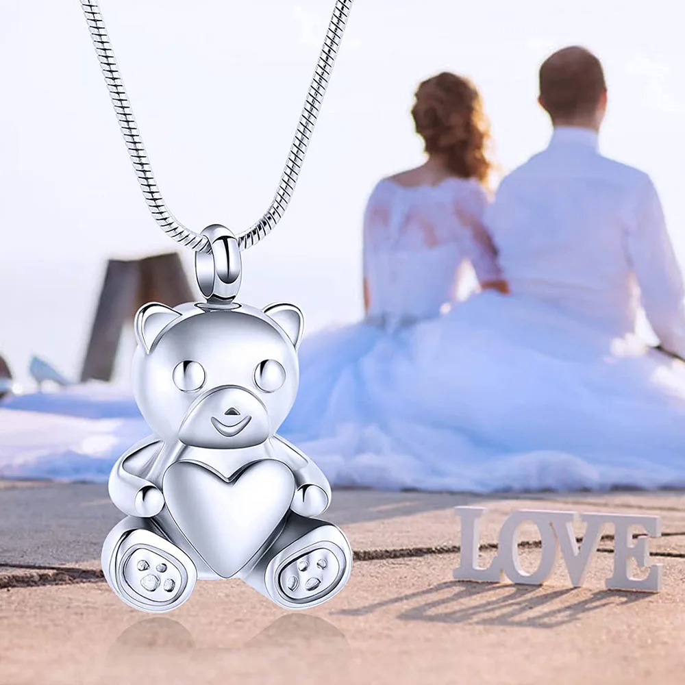 Cremation jewelry cute love bear stainless steel urn necklace to commemorate the dead relatives used for cremation funeral