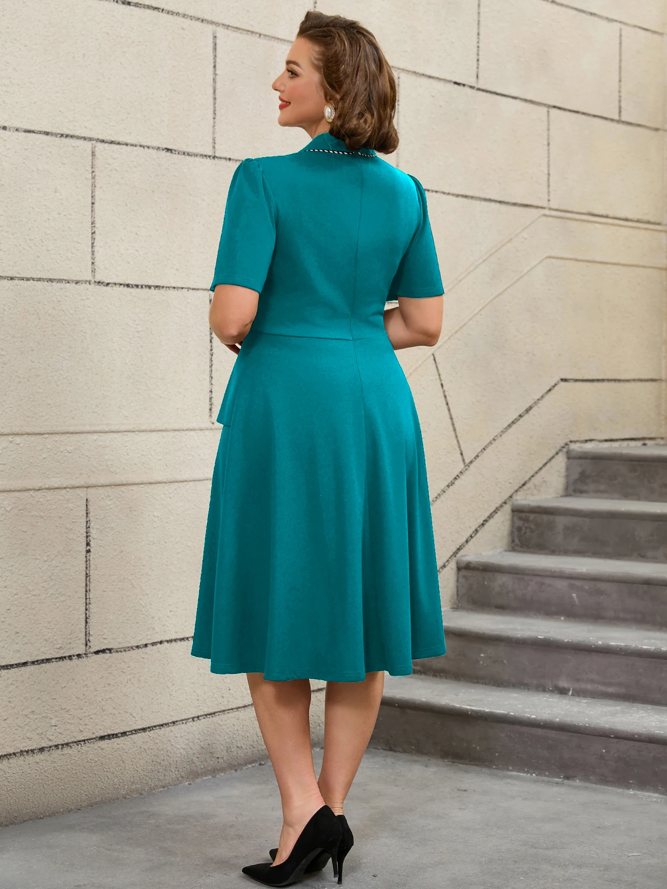 green emerald velvet dress Nmoder Midi Dresses for Women Semi Formal A Line Fit and Flare Ruched Waist  3/4 Sleeve Casual Church Funeral Dress Black 3XL at Amazon Women's Clothing  store main image 1