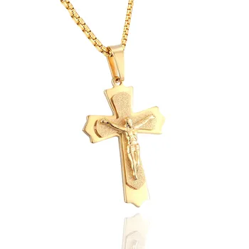 High Polished IP Gold Plating stainless steel religion gold color fashion jewelry pendant Jesus cross pendant