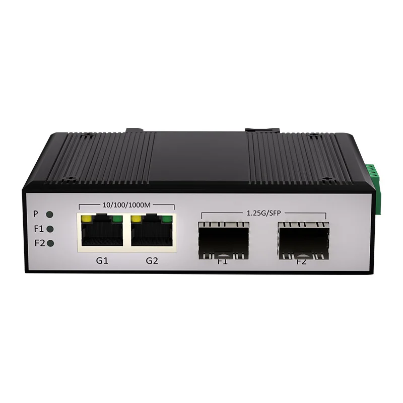 محول وسائط Din-rail الصناعي Gigabit SFP إلى RJ45 إيثرينت م延در POE