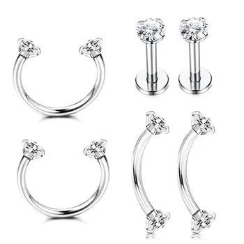 16G 9/16 316L Surgical Steel Internally Thread CZ Cuved Barbell Piercing Labret Piercing Earring Jewelry