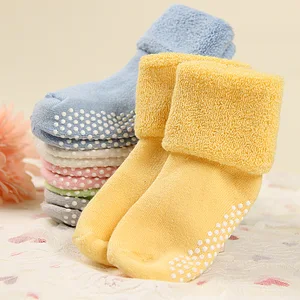 Wholesale 0-3 Years Pure Cotton Winter Thickened Baby Walking Soft Sole Shoes Toddle Warm Solid Color Baby Non Slip Socks