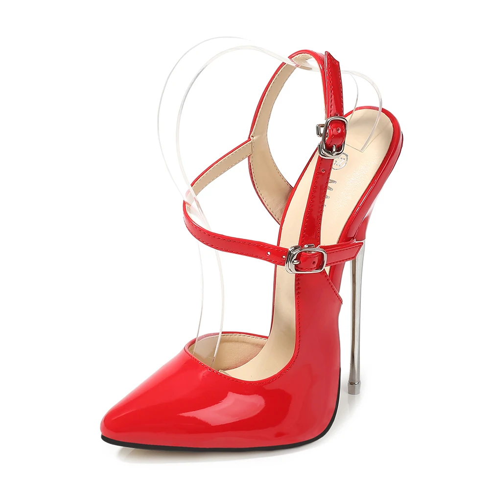 Woman Plus Size Shoe 45 46 Heels 16CM Ladies Luxury Strapped Strips Heels Patent Leather Heels Sexy Pole Dancer Stiletto Sandals