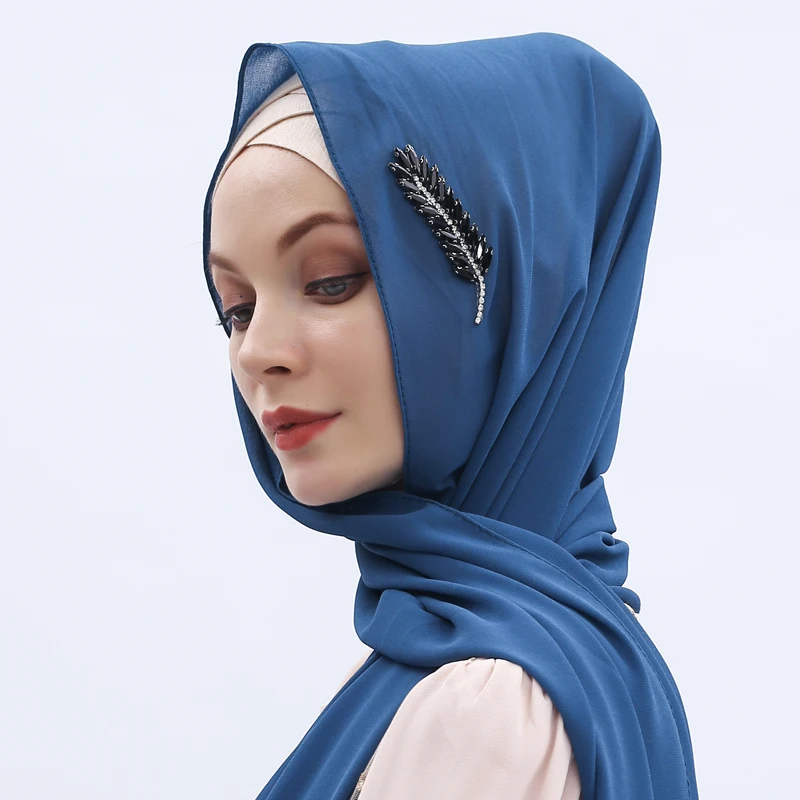 Muslim Pearl Chiffon Diamond Headscarf Women Shawl Hijab Islamic Wrap Scarf Cape 