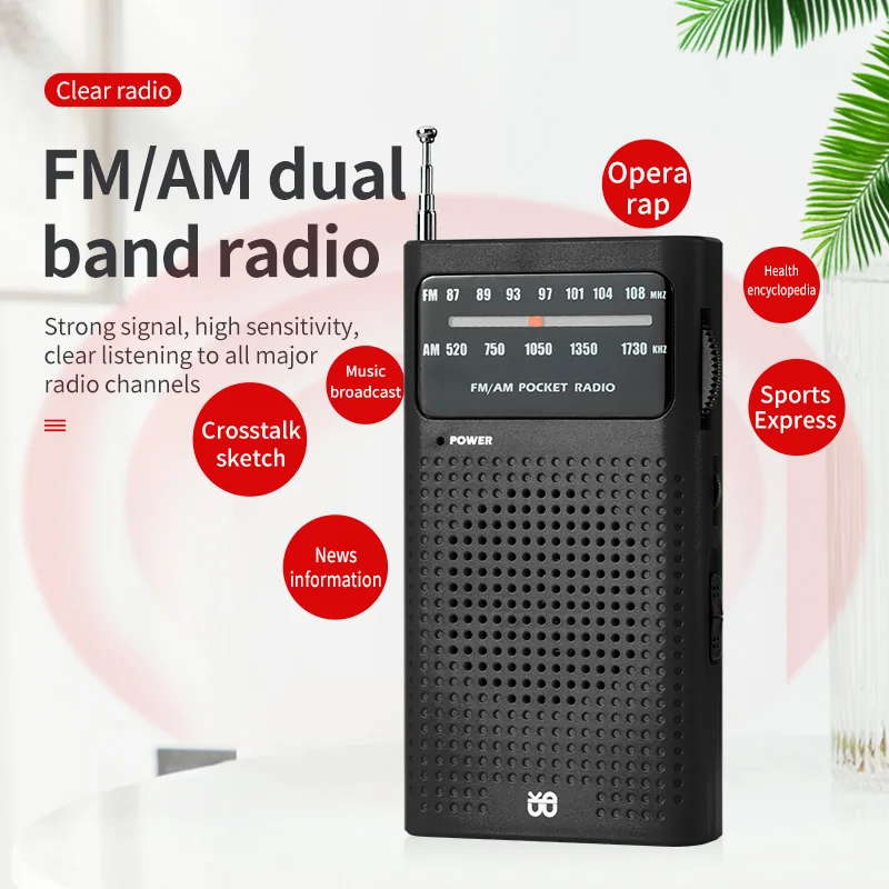 AM/FM Mini Radio Battery Operated Portable Pocket Radio AM FM Transistor Radio Telescopic Antenna with Speaker for Elder