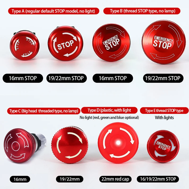 Mushroom Push Button Switches Waterproof Momentary Electrical Latching Industrial Emergency Stop Push Button Switch for Machine