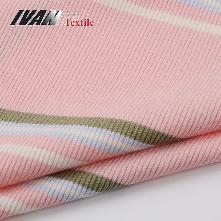 Hot selling products wholesale 40S CVC 2x2 knit rib polyester cotton spandex yarn dyed fabric